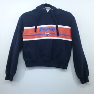 H&M Pepsi Logo Crop Hoodie Womens XS Fleece Blue Long Sleeve